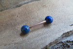 Rose Gold Titanium Ion Plated Lapis Lazuli Natural Stone Barbell Nipple Ring Tongue Ring 14g (1.6mm) Piercing