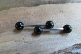 Custom Lengths Black Obsidian Natural Stone Barbell Nipple Ring Tongue Ring 14g (1.6mm) Piercing