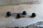 Custom Lengths Black Obsidian Natural Stone Barbell Nipple Ring Tongue Ring 14g (1.6mm) Piercing