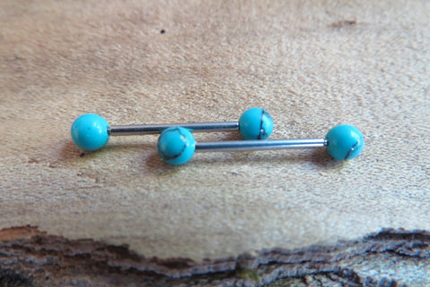 16G Turquoise Howlite 4mm Natural Stone Internally Threaded Surgical Steel Barbell Nipple Ring Cartilage Tragus Helix 16G (1.2mm) Piercing