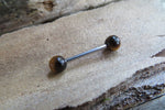 Custom Lengths Tiger Eye Natural Stone Barbell Nipple Ring Tongue Ring 14g (1.6mm) Piercing