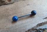 Lapis Lazuli Natural Stone Barbell Nipple Ring Tongue Ring 14g (1.6mm) Piercing