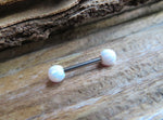 White Opal Surgical Steel Nipple Tongue Ring Barbell 14G (1.6mm) Piercing