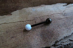 14G Black Ion Plated White Opal Surgical Steel Nipple Tongue Ring Barbell 14G (1.6mm) Piercing