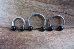 16G Black Obsidian Natural Stone Horseshoe Septum Lip Ring Internally Threaded Surgical Steel Barbell Piercing 8mm 10mm 12mm