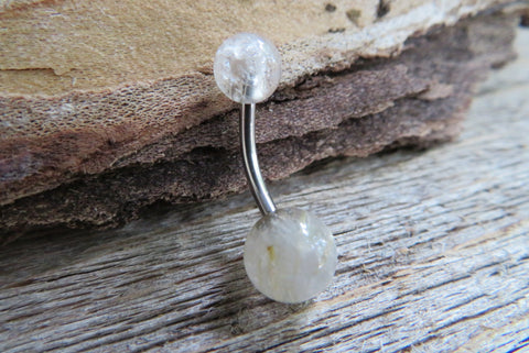 Custom Lengths Rutile Quartz Natural Stone Belly Ring 14g (1.6mm) VCH Piercing 8mm 10mm 12mm