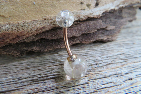 Rose Gold Rutile Natural Stone Belly Ring 14g (1.6mm) Piercing 8mm 10mm 11mm 12mm Lengths