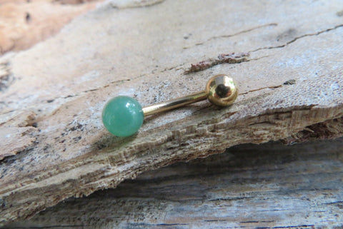 Green Aventurine Gold Ion Plated Petite Natural Stone Belly Ring 14G (1.6mm) VCH Piercing