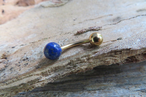 Lapis Lazuli Gold Ion Plated Petite Natural Stone Belly Ring 14g (1.6mm) VCH Piercing