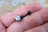 Black Ion Plated Heart Zirconia Belly Ring 14g (1.6mm) Piercing