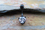 Black Ion Plated Heart Zirconia Belly Ring 14g (1.6mm) Piercing