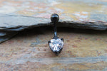 Black Ion Plated Heart Zirconia Belly Ring 14g (1.6mm) Piercing