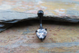 Black Ion Plated Heart Zirconia Belly Ring 14g (1.6mm) Piercing