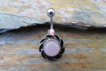 Rose Quartz Sunflower Natural Stone Belly Ring 14g (1.6mm) Piercing