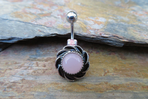 Rose Quartz Sunflower Natural Stone Belly Ring 14g (1.6mm) Piercing