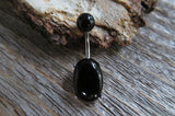 Black Obsidian Natural Oval Stone with Matching Stone Top Belly Ring 14G (1.6mm) Piercing