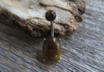 Tiger Eye Natural Oval Stone with Matching Stone Top Belly Ring 14G (1.6mm) Piercing