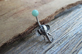 Turquoise Howlite Natural Stone Elephant Ganesh Belly Ring Piercing 14g (1.6mm) Piercing