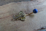 Lapis Lazuli Natural Stone Elephant Ganesh Belly Ring Piercing 14g (1.6mm) Piercing