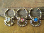 Boho White Fire Opal Silver IP Faux Fake Septum Non Piercing