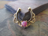 Purple Fire Opal Silver IP Faux Fake Septum Non Piercing