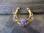 Purple Fire Opal Silver IP Faux Fake Septum Non Piercing