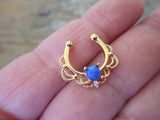 Blue Fire Opal Gold IP Faux Fake Septum Non Piercing