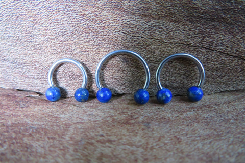 16G Lapis Lazuli Natural Stone Horseshoe Septum Lip Ring Internally Threaded Surgical Steel Barbell Piercing 8mm 10mm 12mm