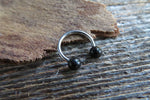 16G Black Obsidian Natural Stone Horseshoe Septum Lip Ring Internally Threaded Surgical Steel Barbell Piercing 8mm 10mm 12mm