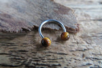 16G Tiger Eye Stone Horseshoe Septum Lip Ring Internally Threaded Surgical Steel Barbell Piercing 8mm 10mm 12mm