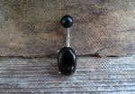 Black Obsidian Natural Oval Stone with Matching Stone Top Belly Ring 14G (1.6mm) Piercing