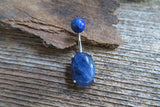 Lapis Lazuli Natural Oval Stone with Matching Stone Top Belly Ring 14G (1.6mm) Piercing