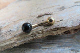 Black Obsidian Gold Ion Plated Petite Natural Stone Belly Ring 14g (1.6mm) VCH Piercing