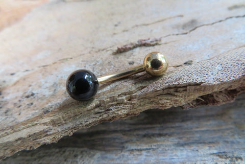 Black Obsidian Gold Ion Plated Petite Natural Stone Belly Ring 14g (1.6mm) VCH Piercing