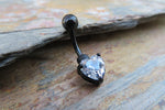 Black Ion Plated Heart Zirconia Belly Ring 14g (1.6mm) Piercing