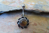 Tiger Eye Sunflower Natural Stone Belly Ring 14g (1.6mm) Piercing