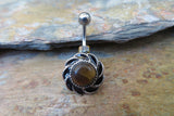 Tiger Eye Sunflower Natural Stone Belly Ring 14g (1.6mm) Piercing