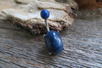 Lapis Lazuli Natural Oval Stone with Matching Stone Top Belly Ring 14G (1.6mm) Piercing