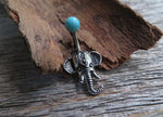 Turquoise Howlite Natural Stone Elephant Ganesh Belly Ring Piercing 14g (1.6mm) Piercing