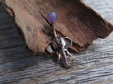 Amethyst Natural Stone Elephant Ganesh Belly Ring Piercing 14g (1.6mm) Piercing