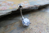 Silver Ion Plated Round Zirconia Belly Ring 14g (1.6mm) Piercing