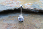 Silver Ion Plated Round Zirconia Belly Ring 14g (1.6mm) Piercing