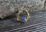 Blue Fire Opal Silver IP Faux Fake Septum Non Piercing