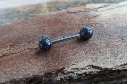 Custom Lengths Sparkly Galaxy Stone Stone Barbell Nipple Ring Tongue Ring 14g (1.6mm) Piercing