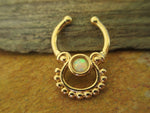 Boho White Fire Opal Silver IP Faux Fake Septum Non Piercing