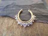 Gold IP Petite Crystal Gems Faux Fake Septum Non Piercing