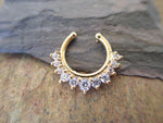 Gold IP Petite Crystal Gems Faux Fake Septum Non Piercing