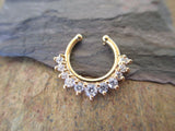 Gold IP Petite Crystal Gems Faux Fake Septum Non Piercing