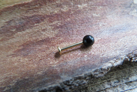 Gold IP Black Obsidian Natural Stone Cartilage Labret Monroe Tragus Flatback Surgical Steel Barbell Piercing 16G (1.2mm) 6mm 8mm 10mm