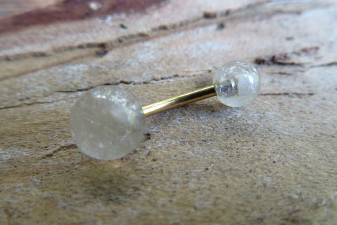 Gold Rutile Quartz Natural Stone Belly Ring 14g (1.6mm) VCH Piercing 8mm 10mm 11mm 12mm Lengths